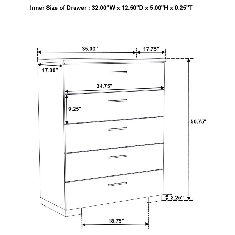 Felicity 5-Piece Queen Bedroom Set White High Gloss thumbnail 20