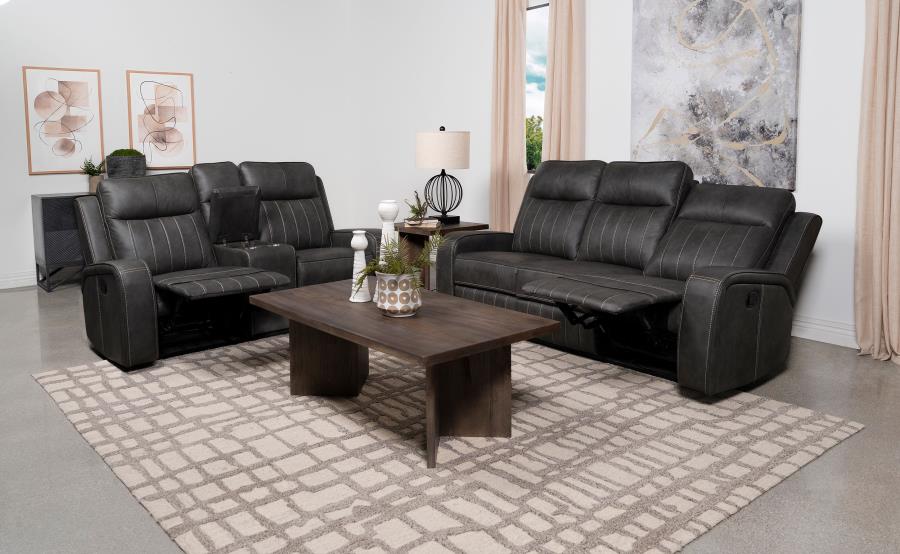Raelynn 2-Piece Upholstered Reclining Sofa Set Grey thumbnail 2