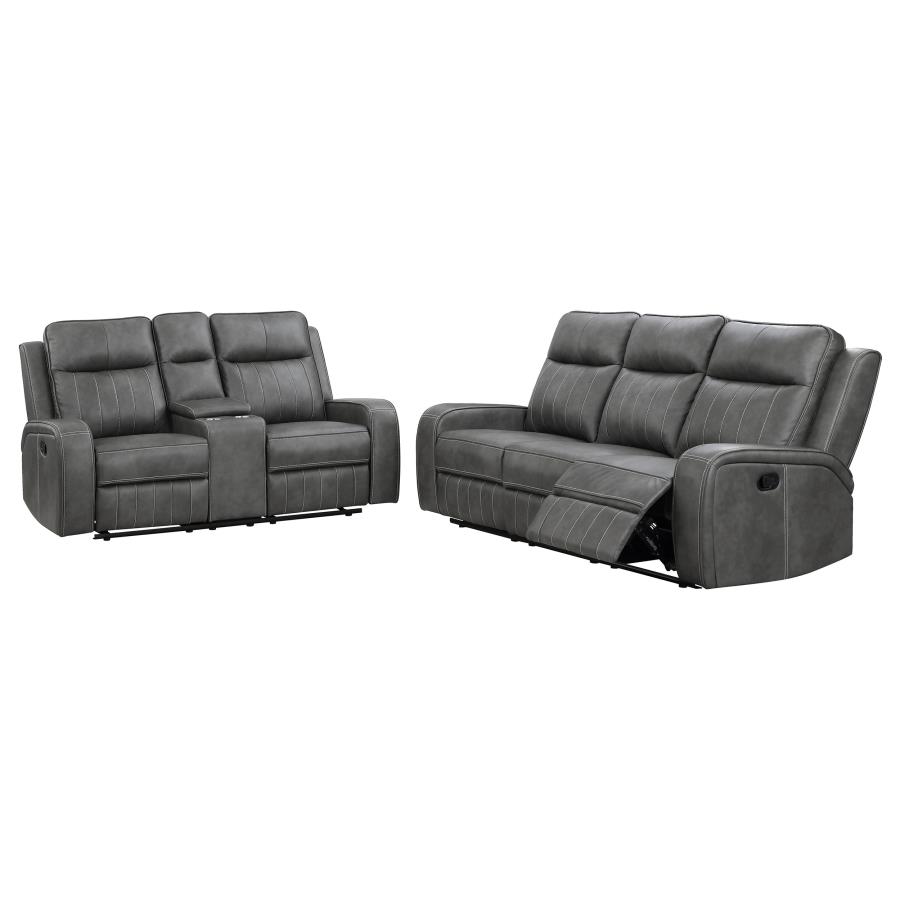 Raelynn 2-Piece Upholstered Reclining Sofa Set Grey thumbnail 3