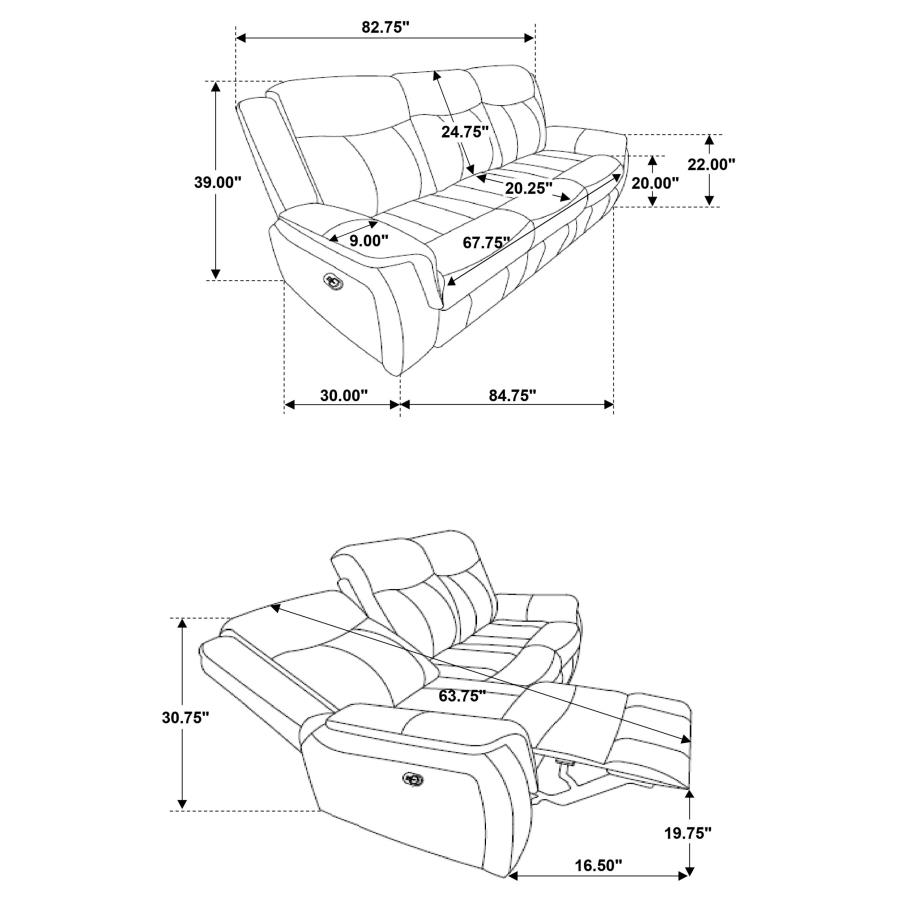 Lawrence 3-Piece Upholstered Reclining Sofa Set Charcoal thumbnail 10