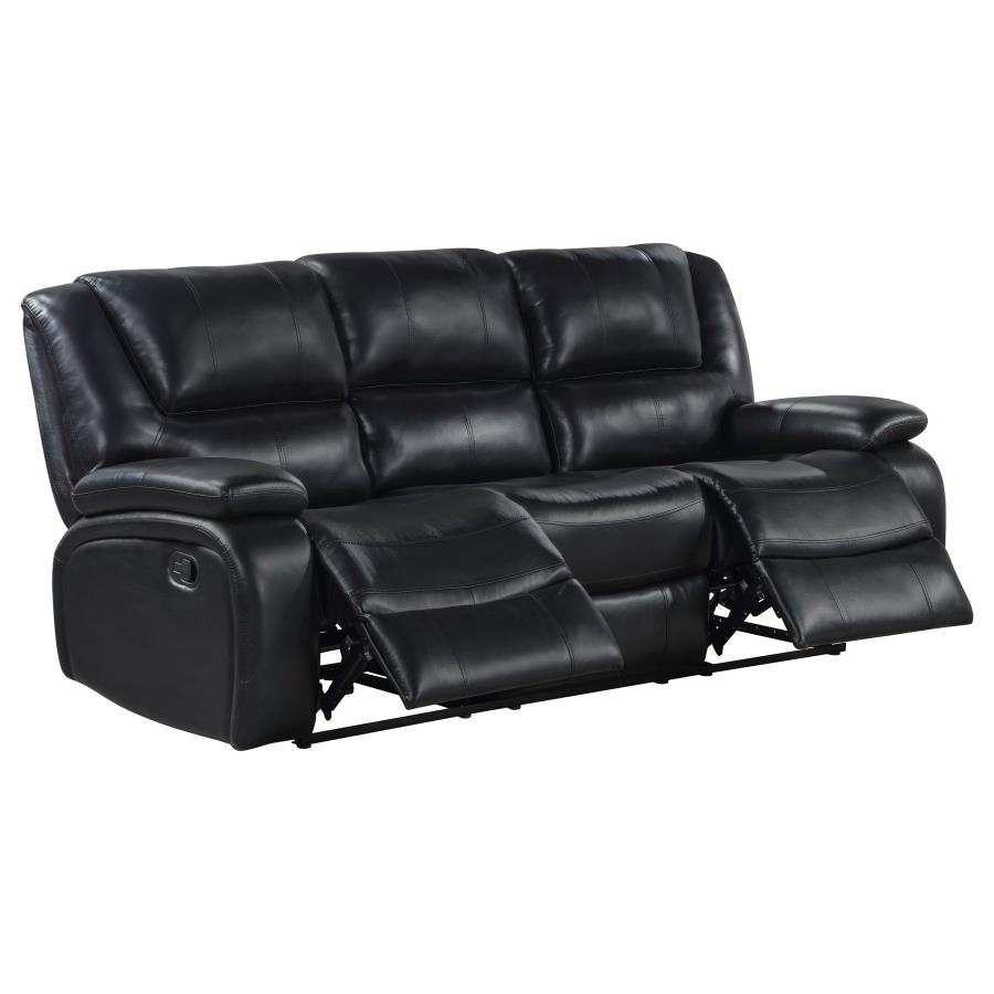 Camila 3-Piece Upholstered Reclining Sofa Set Black thumbnail 5